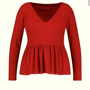 Boohoo Plus V Neck Long Sleeve Smock Top
